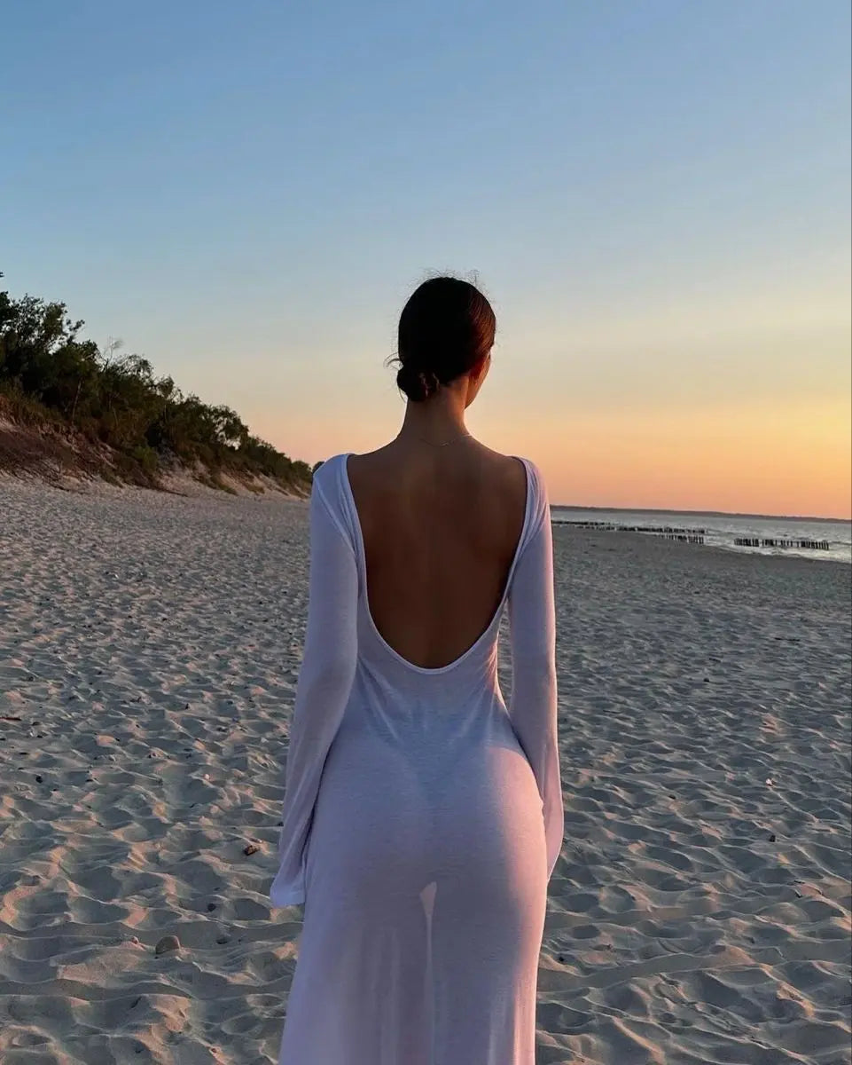 Sheer Backless Dress Lacy Nighty