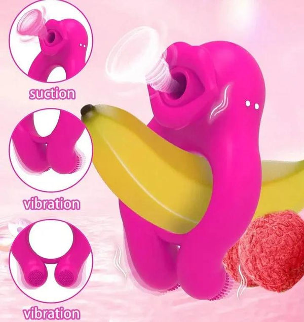 💥2025 Mouth Sucking & Vibrating Cock Ring Clitoral Stimulator For Couples Nighty