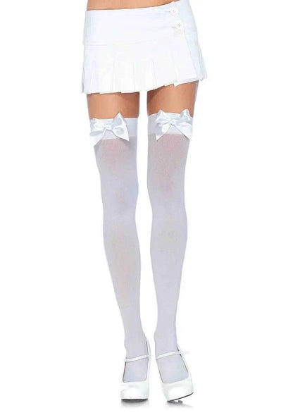 LacyNighty™ Plus Nylon Thigh Highs with Bow Leg Avenue Hosiery