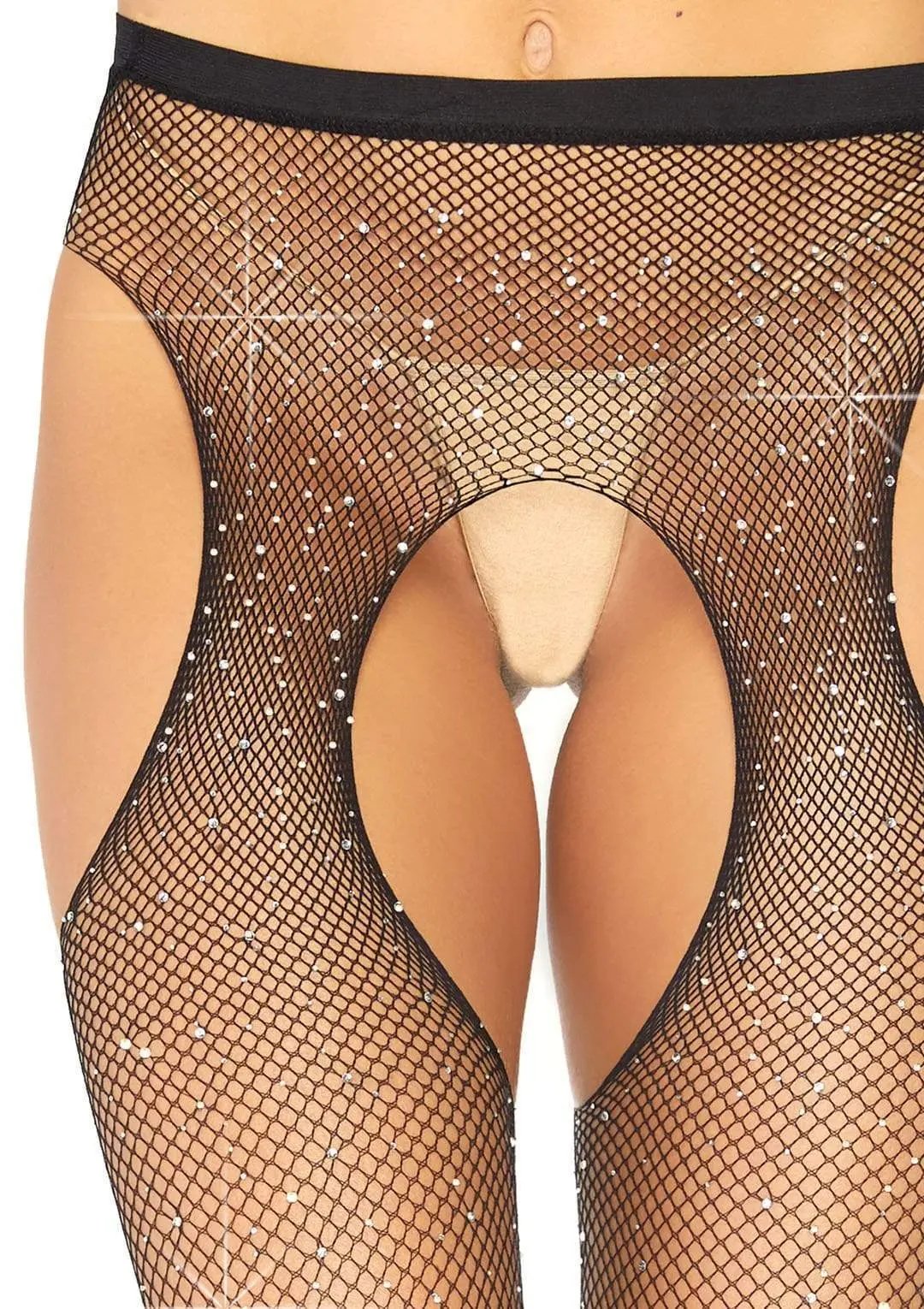 LacyNighty™ Crystalized Fishnet Suspender Pantyhose Leg Avenue Hosiery