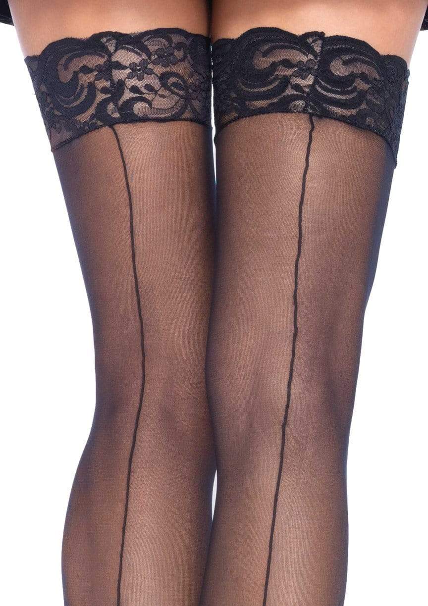 LacyNighty™ Sheer Backseam Stockings with Lace Top Leg Avenue Hosiery