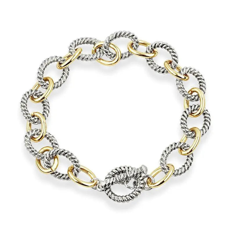 Gold Silver Mix Circle Link Chain Hand-twisted Toggle Clasps Bracelets Maimoco Bracelets