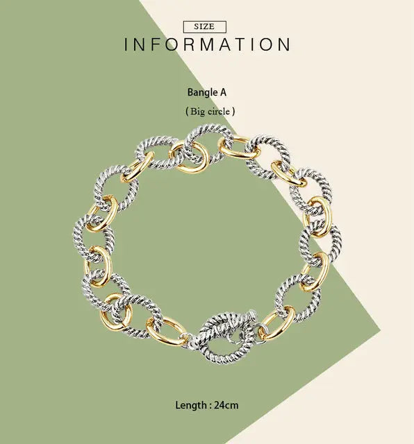 Gold Silver Mix Circle Link Chain Hand-twisted Toggle Clasps Bracelets Maimoco Bracelets