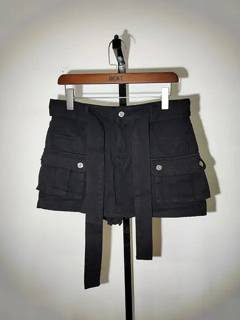 Denim Mini Skirt With Belt Lacy0301Goth Home